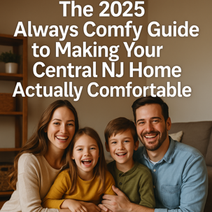 Family relaxing in a comfortable New Jersey home with warm lighting, representing the 2025 Always Comfy Guide to improving home comfort with modern HVAC systems